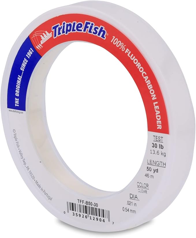Triple Fish 100% Fluorocarbon Fishing Leader - Clear Invisible Strong and Heavy Duty Highly Abrasion Resistant, Fast Sinking Freshwater & Saltwater