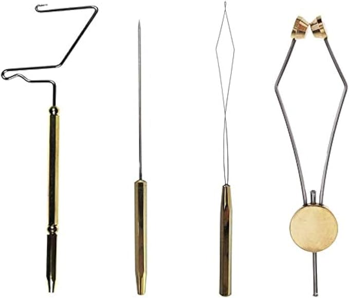 GREATFISHING 4pc Fly Tying Tools Combo Kit - Stainless Steel Whip Finisher, Bodkin, Bobbin, Disc Bobbin