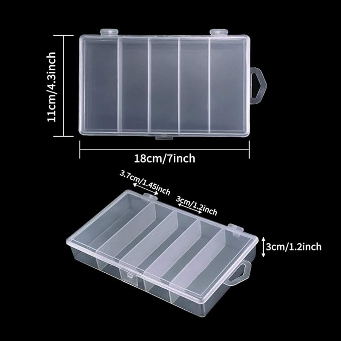 4 Pack 5 Grid Clear Plastic Fishing Tackle Bait Hooks Storage Box,Visible Bead Jewelry Making Findings Utility Organizer Container Case for Jewelry,DIY Crafts(7.1" x 4.3" x 1.2")