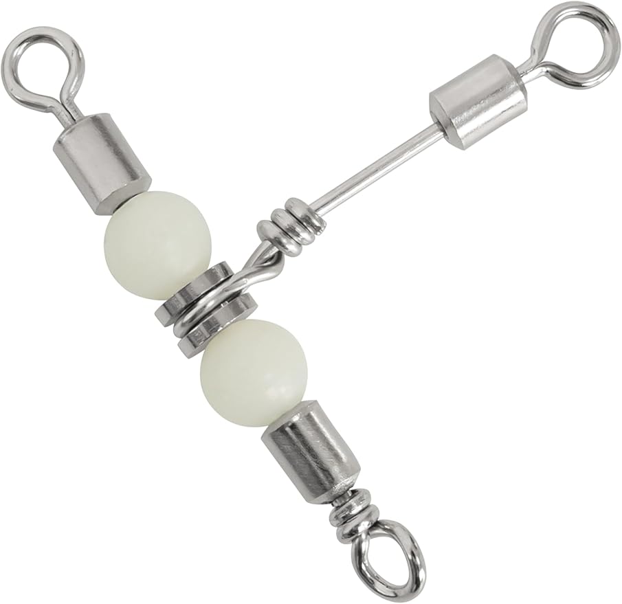 BLUEWING Stainless Steel 3 Way Fishing Swivels with Glow Beads 88lbs, 110lbs, 121lbs, 132LB for Saltwater Freshwater Fish Tackle, 5 pcs