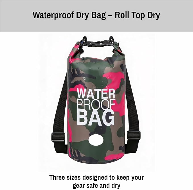 Waterproof Dry Bag Set of 3 (15L 20L 30L) - PVC Roll Top Dry Bags Waterproof - Backpack for Kayaking, Camping, Beach & Travel (Camouflage: light blue, pink, and yellow)