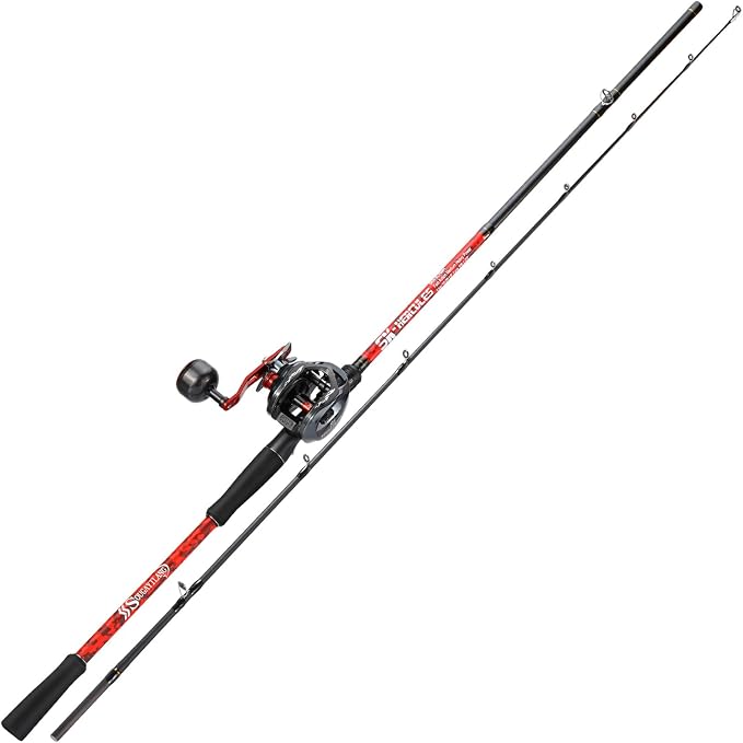 Sougayilang Baitcaster Rod Reel Combo, 2-Piece Fishing Rod with 400 Size Casting Reel, Aluminum Reel Seat for Musky Fishing