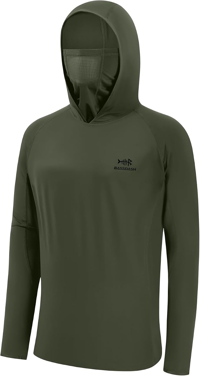 BASSDASH UPF 50+ Men’s Long Sleeve Fishing Shirt with Mask UV Neck Gaiter Hoodie