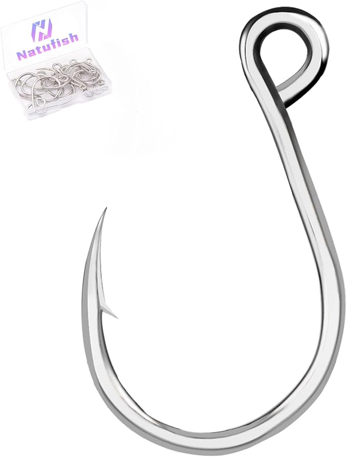Inline Single Hooks 25Pcs Fishing in line Hooks for Treble Hook Replacement for Hard Lures Large Eye/Barbed Saltwater Freshwater