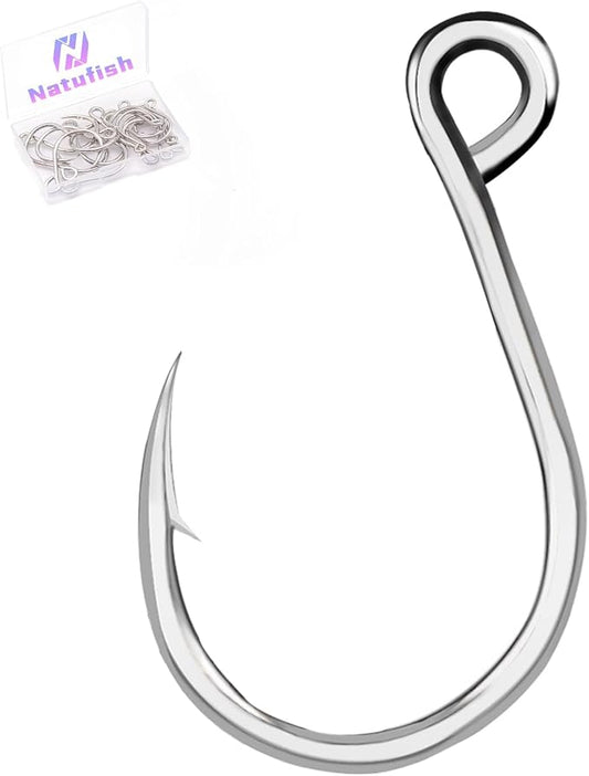 Inline Single Hooks 25Pcs Fishing in line Hooks for Treble Hook Replacement for Hard Lures Large Eye/Barbed Saltwater Freshwater