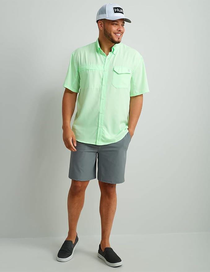 HUK Men's Tide Point Kc Scott Original Artwork Short Sleeve Shirt, Fishing Button Down