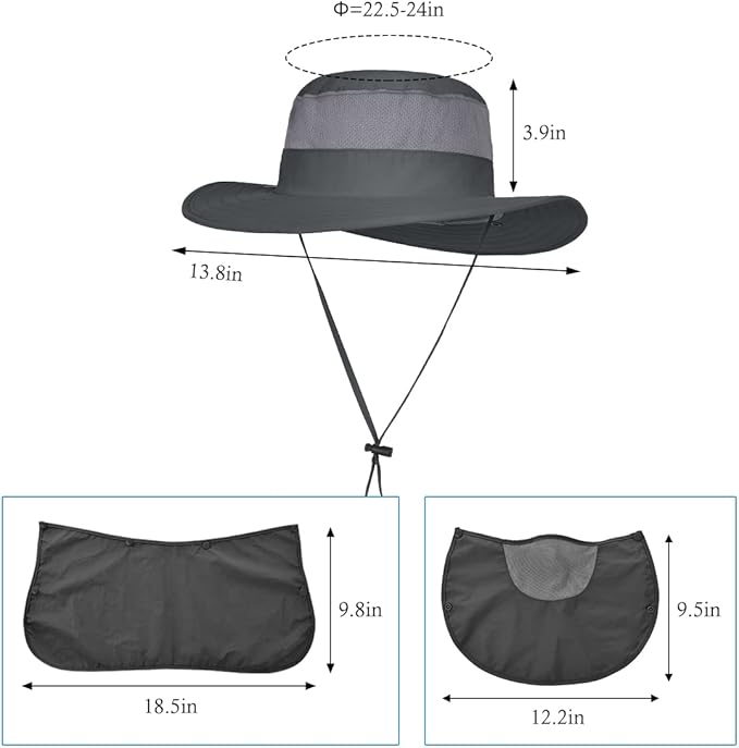 3 Pack Mens Outdoor Wide Brim Fishing Hat,UPF 50+ Sun Protection Cap with Face Neck Flap for Hiking & Garden
