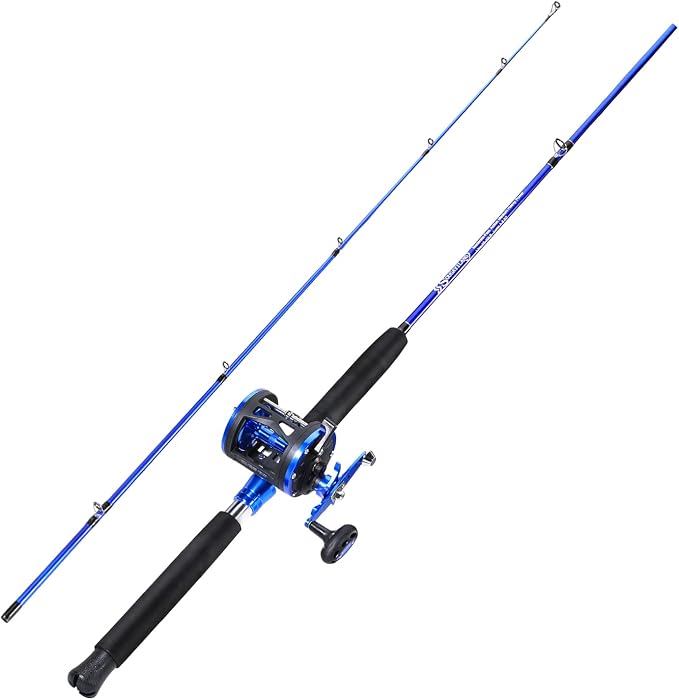 Sougayilang Fishing Rod Combo, 2-Piece Trolling Fishing Reel Combo with 3.8:1 Gear Ratio & 3+1 Bearings, Aluminum Reel Seat for Saltwater/Big Game Fish