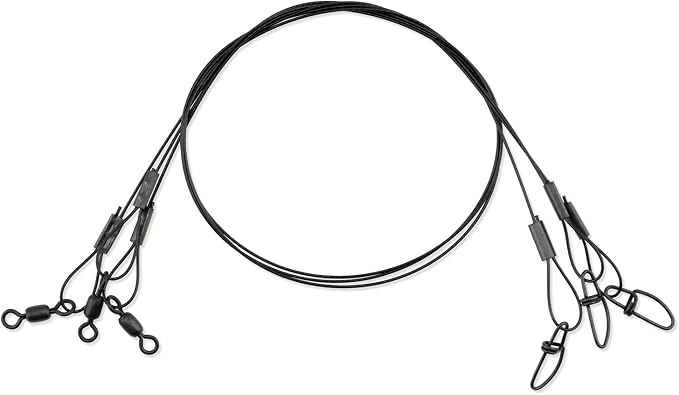 AFW Surflon Fishing Leaders – Black Nylon Coated Stainless Steel Wire, Swivel & Snap, 3 Pack, Variety Pack – Strong Leader Line for Catfishing & Toothy Game Fish