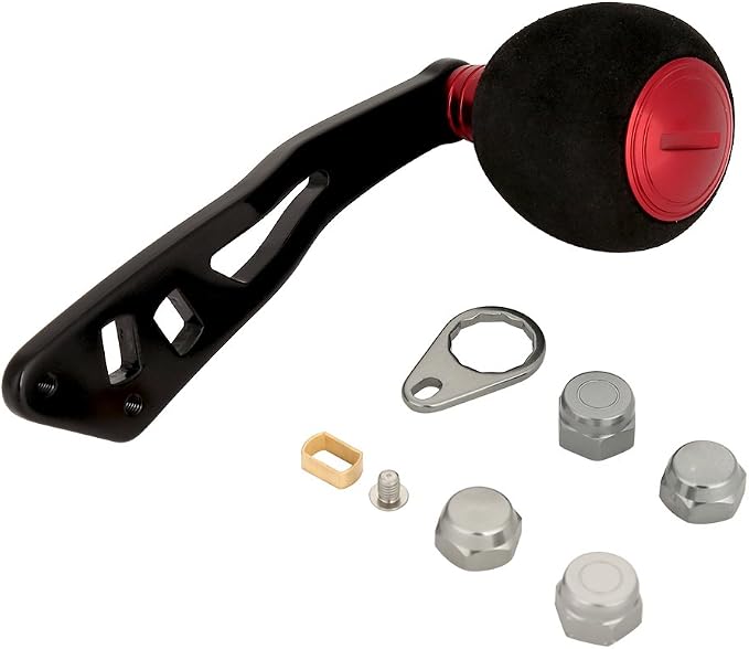 Fishing Reel Handle Single Knob Power Handle, EVA Knob Metal Handle Replacement for Baitcasting Round Reel Low Profile Reel, Red