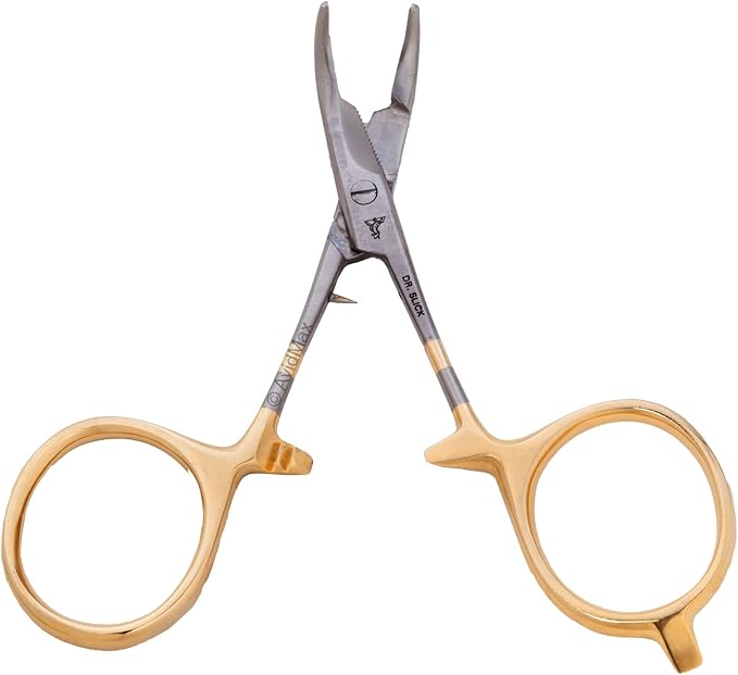 Dr. Slick Scissor Clamp, 4", Gold Loops, Curved, 1/2