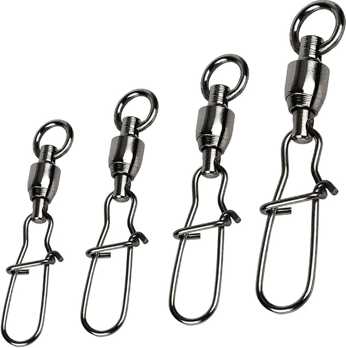Duo Lock Snap Fishing Swivels Ball Bearing Fishing Tackle Snap Swivels Free Rotation Fishing Line Connectors Ball Bearing Swivels Black Nickel for Saltwater Freshwater Fishing