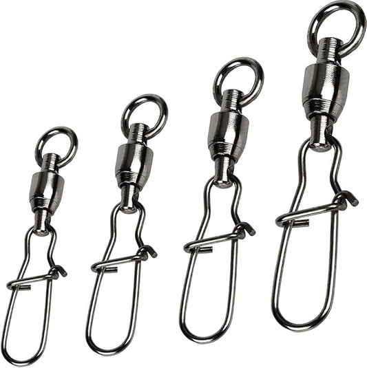 Duo Lock Snap Fishing Swivels Ball Bearing Fishing Tackle Snap Swivels Free Rotation Fishing Line Connectors Ball Bearing Swivels Black Nickel for Saltwater Freshwater Fishing