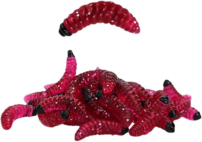 100PCS Soft Plastic Bass Fishing Worms Lures Artificial Maggot Baits Bread Worm Fishing Lure Fake Fishing Bait Realistic Maggots Bread Worm Artificial Worms Fishing Lures for Fishing and Prank Props B