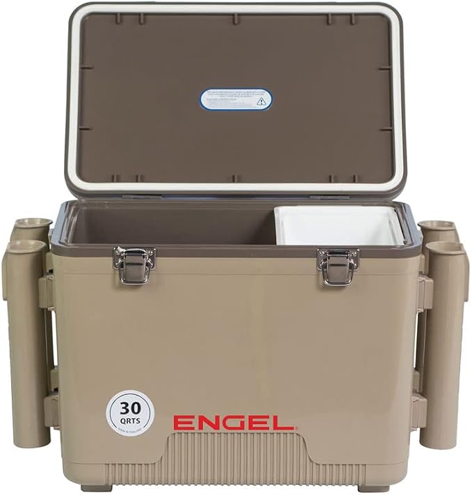 Engel UC30 Leak-Proof, Air Tight, Fishing Drybox Cooler with Built-in Fishing Rod Holders, Also Makes The Perfect Hard Shell Lunchbox for Men and Women