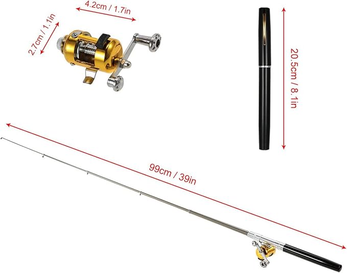 Jatzde Mini Portable Pocket Fish Rod Pen Aluminum Alloy Fishing Rod Pole Reel Combos…