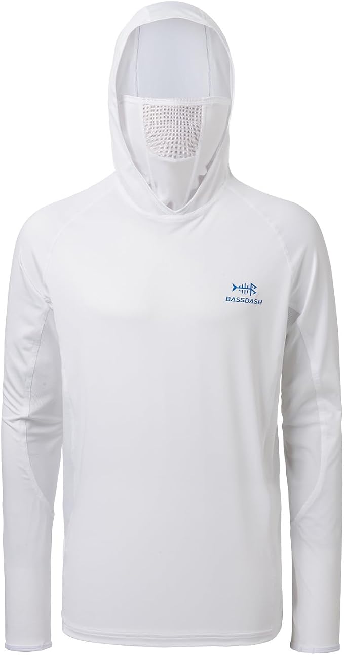 BASSDASH UPF 50+ Men’s Long Sleeve Fishing Shirt with Mask UV Neck Gaiter Hoodie