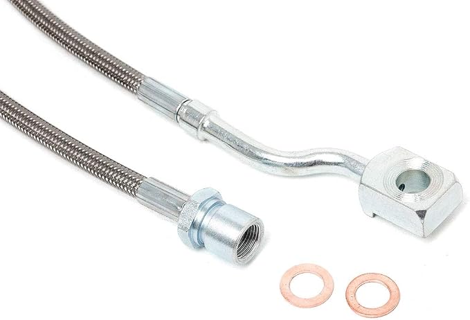 Rough Country Front Stainless Steel Braided Brake Lines for Chevy/GMC 1500, 2500HD, 3500HD, Tahoe Yukon (07-19) w/5-7.5" Lift, DOT Approved