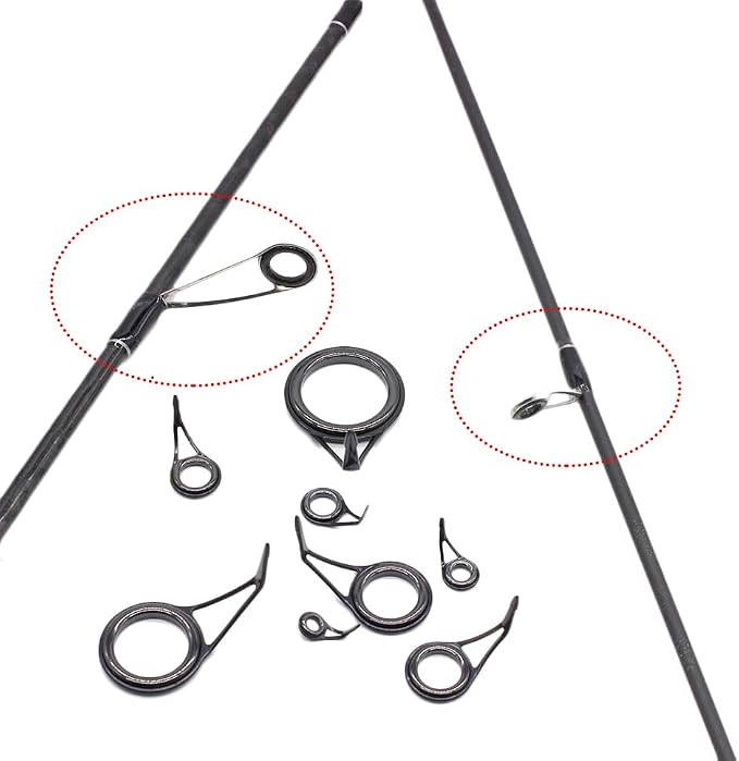 8pcs Fishing Rod Guides Sets Tip Repair Kit Pole Repair Kit Set Fishing Accessories Spinning Rod Guides Tip Ceramic Guide Steel Ceramic Ring Fishing Rod Guides Tips 6#-30#