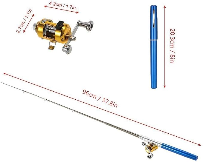 Jatzde Mini Portable Pocket Fish Rod Pen Aluminum Alloy Fishing Rod Pole Reel Combos…