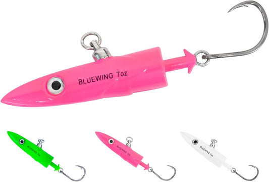 BLUEWING Jig Heads Saltwater 2oz,3oz,4oz,5oz,6oz,7oz Swimming Jigheads 1pc with High Carbon Steel Swing Hook and 6in/9in Replacement Tail Big Game Fishing Lures
