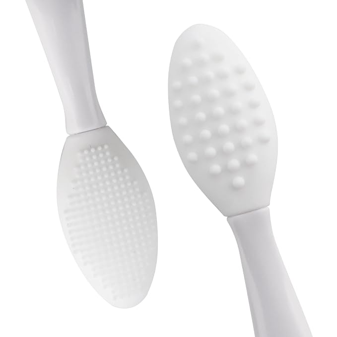 Lip Scrub Brush,Double-Sided Silicone Exfoliating Lip Brush Tool for Smoother and Fuller Lip Appearance,White,2pcs