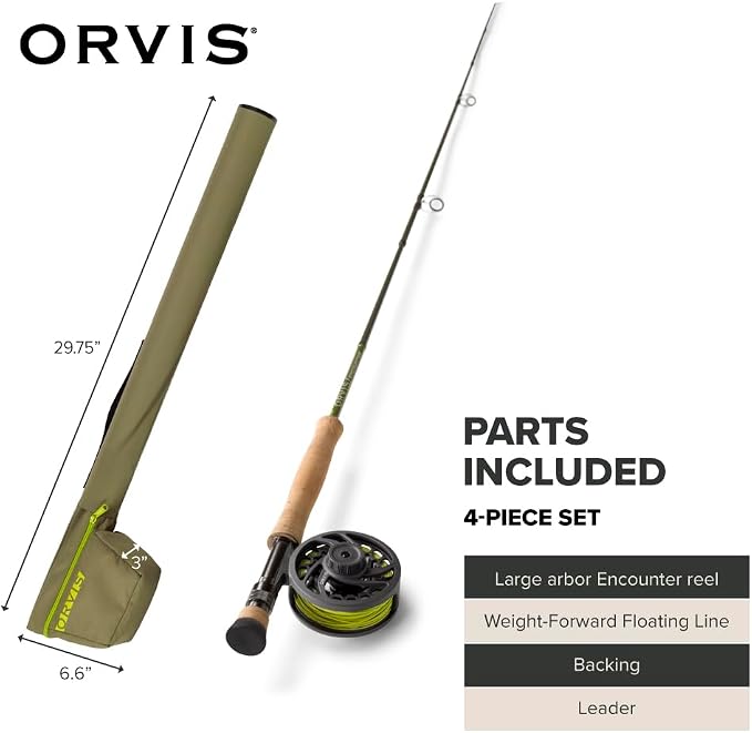 Orvis Encounter Fly Rod Outfit - 4Pc Fishing Rod and Reel Combo with Smooth Performance, Complete with Reel, Line, Backing, & Leader for Young Anglers