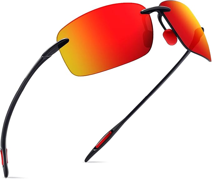 JULI Sports Sunglasses for Men Women Tr90 Rimless Frame for Running Fishing Golf Surf Driving MJ8009