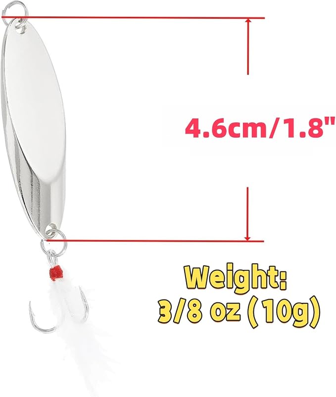 Fishing Spoons Fishing Lures Hard Metal Spinner Baits Reflective Casting Spoon Treble Hooks Jigs for Freshwater Saltwater，10 PCS with Box