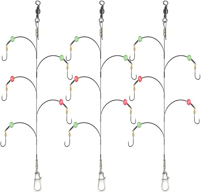 Fishing Hook with Leader,5 Hooks Fishing Rig-7 Strands Nylon Coated Fishing Leader with Swivle,Snap,Hooks