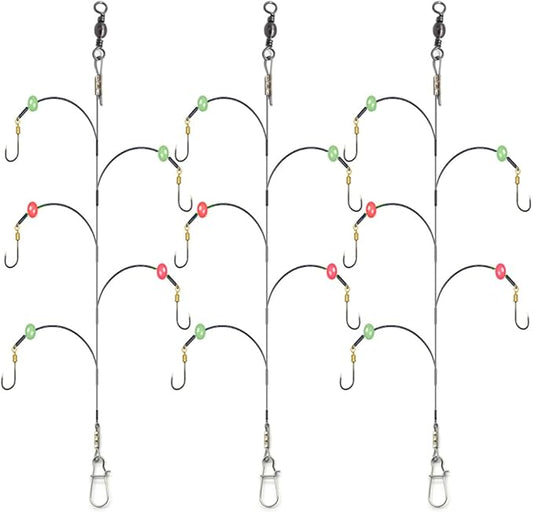 Fishing Hook with Leader,5 Hooks Fishing Rig-7 Strands Nylon Coated Fishing Leader with Swivle,Snap,Hooks