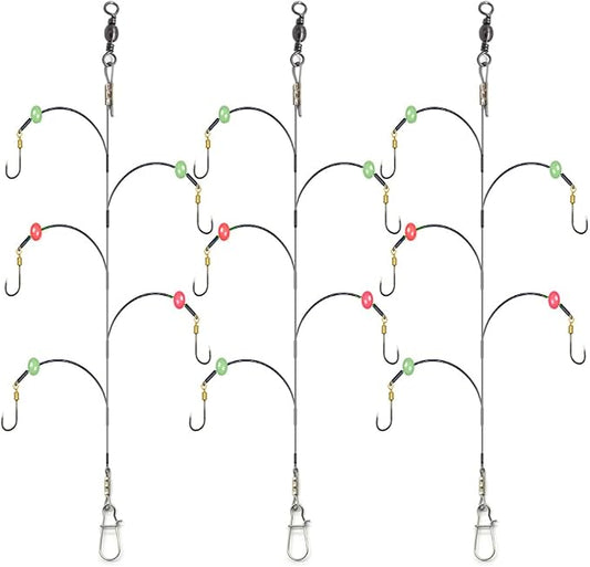 Fishing Hook with Leader,5 Hooks Fishing Rig-7 Strands Nylon Coated Fishing Leader with Swivle,Snap,Hooks