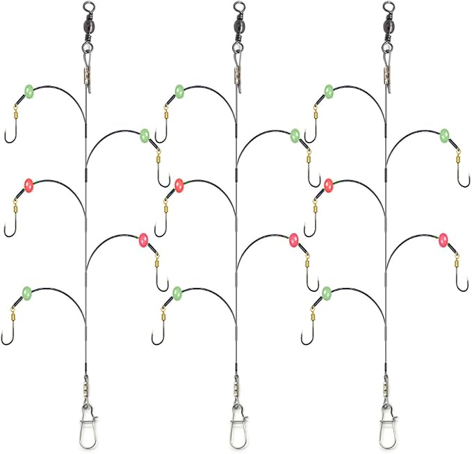 Fishing Hook with Leader,5 Hooks Fishing Rig-7 Strands Nylon Coated Fishing Leader with Swivle,Snap,Hooks