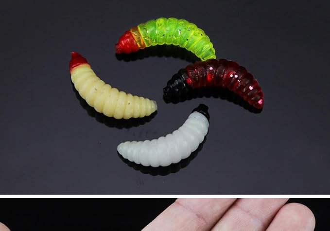 100PCS Soft Plastic Bass Fishing Worms Lures Artificial Maggot Baits Bread Worm Fishing Lure Fake Fishing Bait Realistic Maggots Bread Worm Artificial Worms Fishing Lures for Fishing and Prank Props B