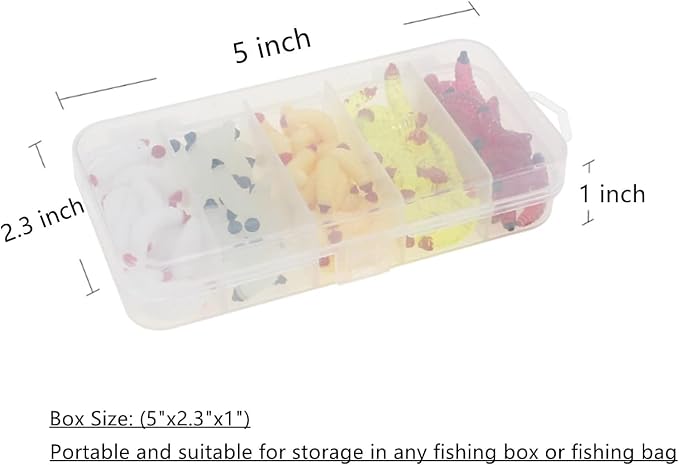 50pcs-1Inch Bass Fishing Worms Lures,Silicone Soft Maggot Baits Bread Worm Fishing Lure,5 Color