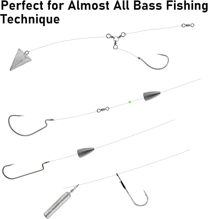 Dr.Fish Bass Hook Assortment, EWG, Round Bend, Drop Shot, Heavy Cover, Freshwater Fishing Worm Hooks Kit with Tackle Box, Texas Rig, Wacky, Punching Flipping