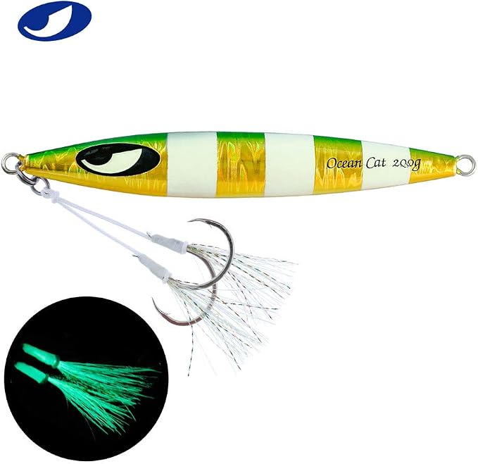 OCEAN CAT Lead Metal Flat Slow Fall Pitch Fishing Jigs Lures Sinking Vertical Jigging Bait with Butterfly Hook for Saltwater Fishing