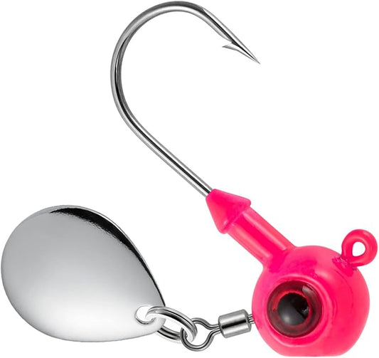 Dr.Fish 10 Pack Underspin Jigs Heads Freshwater Swimbait Ball Jig Bass Walleye Fishing Hooks Colorado Spinner Blade Flat Bottom Stand up