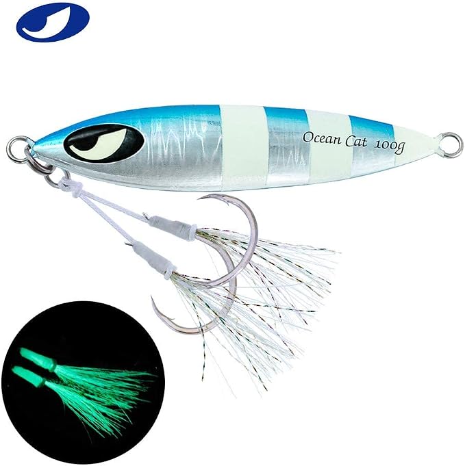 OCEAN CAT Lead Metal Flat Slow Fall Pitch Fishing Jigs Lures Sinking Vertical Jigging Bait with Butterfly Hook for Saltwater Fishing