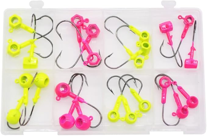 Crappie Magnet Eye Hole Jig Heads Kit, Includes 12 Hammerhead Scent Holder Jig Heads, 12 Round Scent Holder Jig Head