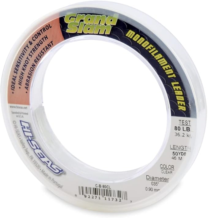 HI-SEAS Grand Slam Monofilament Fishing Leader - Superior Strong Clear Black, for Freshwater & Saltwater Big Game Bottom Fishing, Trolling