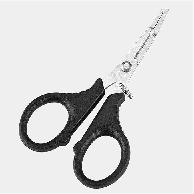 Multifunctional Fishing Plier Fish Hook Remover Cutter Scissors with Hooked Tip Practical Fishing Tool Durable Stainless Steel Fish Hook Remover Multifunctional Fishing Tool Accessory, Black