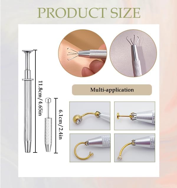 Piercing Taper Ball Grabber Tool for Changing Jewelry 12G 14G 16G 18G 20G Stainless Steel Flat Back Earrings Applicator Tool Threadless Insertion Pin Thread Body Piercing Kit for Ear/Nose/Belly/Horseshoe/Lip/Eyebrow/Tongue