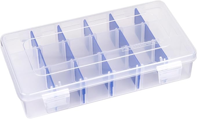 Flambeau Outdoors 2003 Tuff Tainer, Fishing Tray, Includes [15] Zerust Dividers, 18 Compartments, Blue, Transparent white - 7" x 4.12" x 1.5"