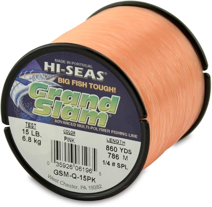 HI-SEAS Grand Slam Monofilament Fishing Line - Strong & Abrasion Resistant in Clear, Pink, Green, Smoke Blue, Fluorescent Yellow Freshwater & Saltwater – Quarter Pound Spool