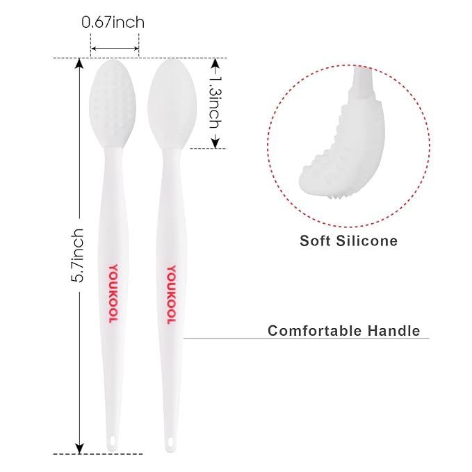 Lip Scrub Brush,Double-Sided Silicone Exfoliating Lip Brush Tool for Smoother and Fuller Lip Appearance,White,2pcs