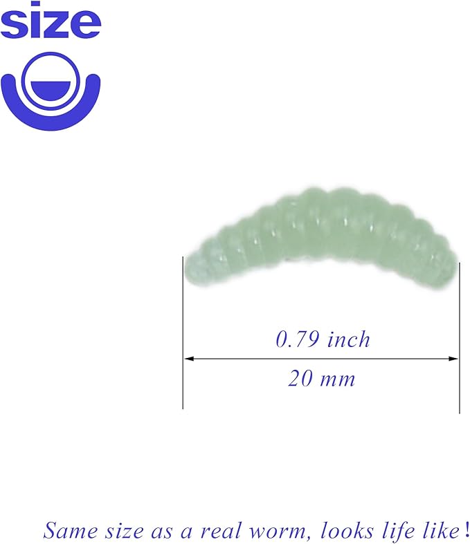 Fake Maggots Soft Worm Tipped Lure Wax Worms for Fishing or Pranks, Ice Fishing Lures Baits Perfect for Crappies Sunfish Catfish Bream Blue Gills Perch Trout Worms