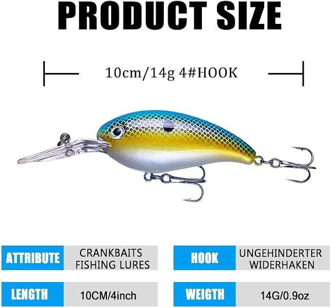 Crankbait Crank Bait Bass Fishing Lures, Square Bill Crank baits for Bass，Deep Diving Crankbaits，Fly Fishing Lures for Freshwater/Saltwater Trout Bass Snapper Walleye Crappie