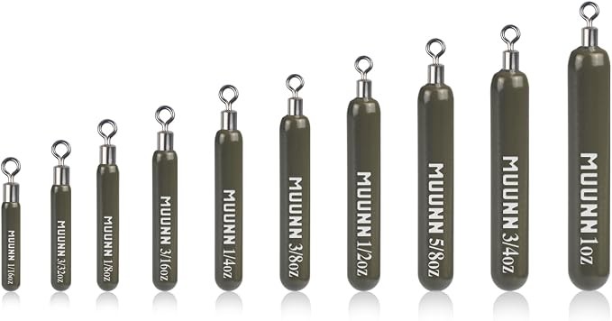 10 Pack Tungsten Skinny Drop Shot Weights, Pencil Sinkers with Round Eye for Free Rig & Finesse Bass Fishing, Drop Shot Rig Weights