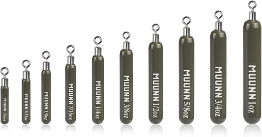 10 Pack Tungsten Skinny Drop Shot Weights, Pencil Sinkers with Round Eye for Free Rig & Finesse Bass Fishing, Drop Shot Rig Weights